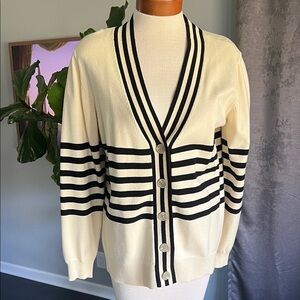 Evereve Cream and Black Knit Cardigan